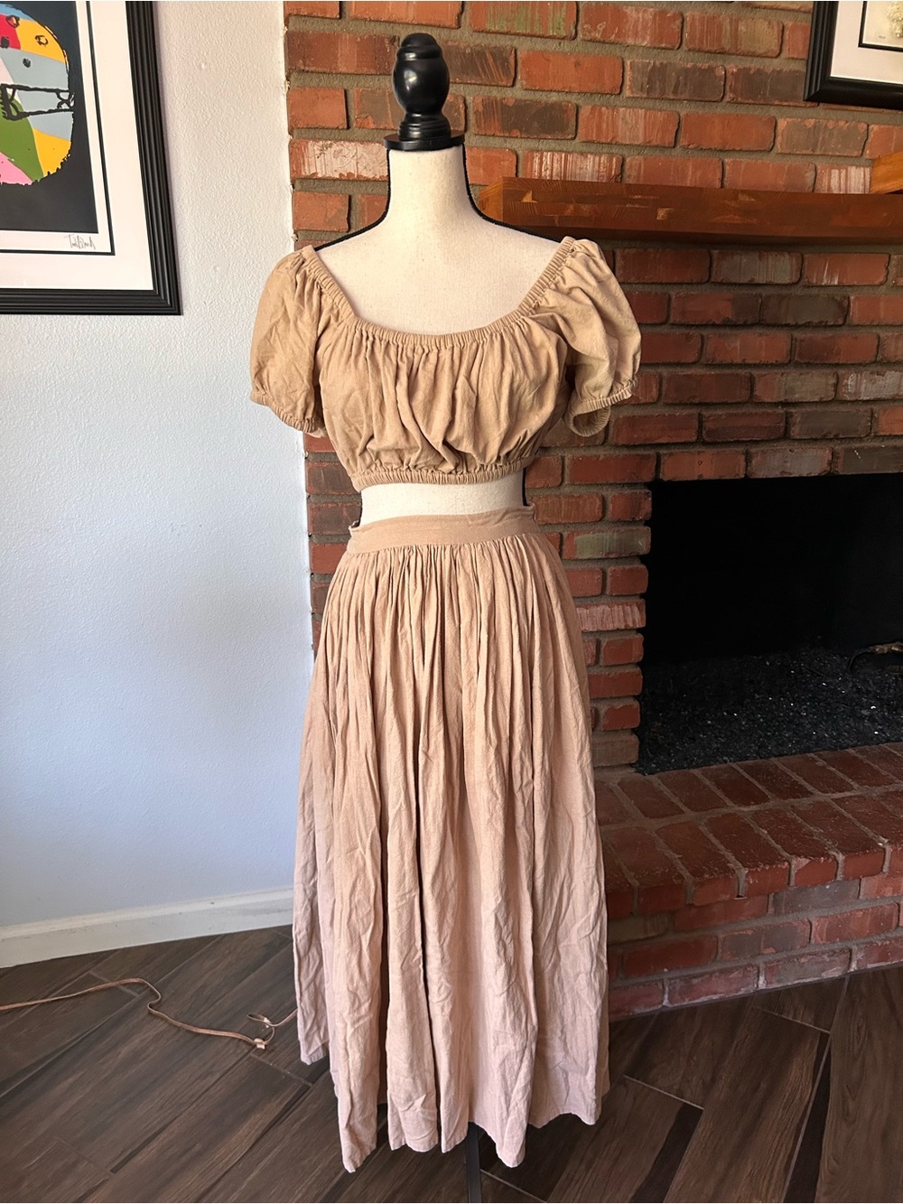 Laude the Label Bubble Top & Midi Skirt Set in Tan Sz S - Picture 2 of 7